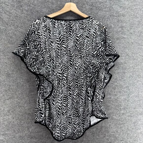 Beige Blouse Women XL Black Geometric Short Sleeve Round Neck Pullover Casual - Picture 2 of 8